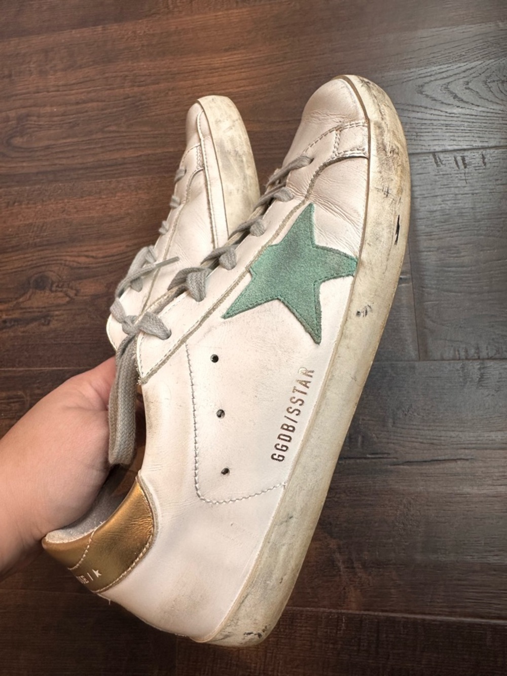 Golden Goose White Leather Sneakers with Green Star - Picture 3 of 8
